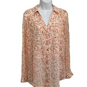 Vintage Candies Size L Pink & Rose Gold Floral Tunic Sheer Blouse